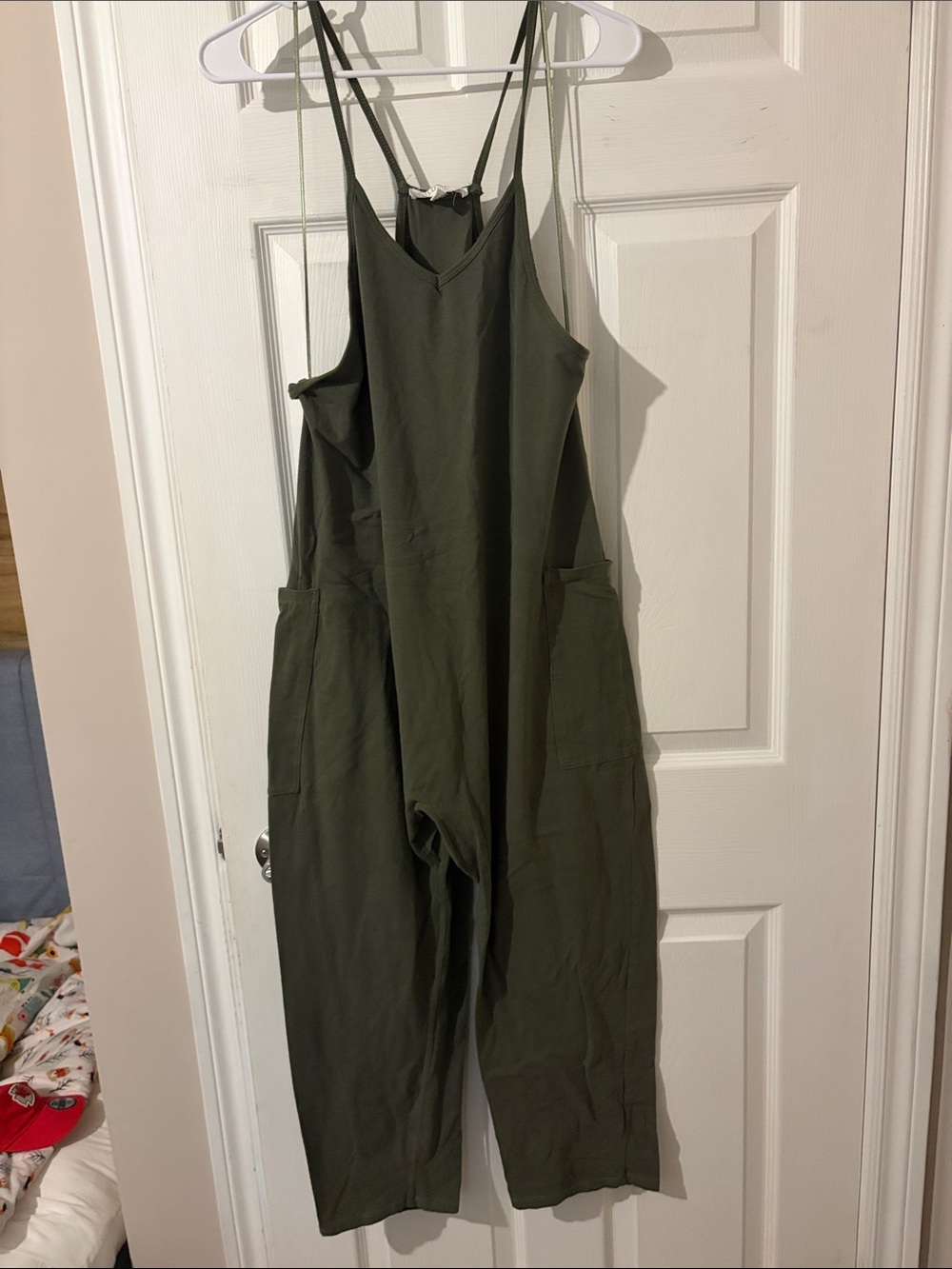 Casual Olive Green Linen-Blend Wide-Leg Jumpsuit